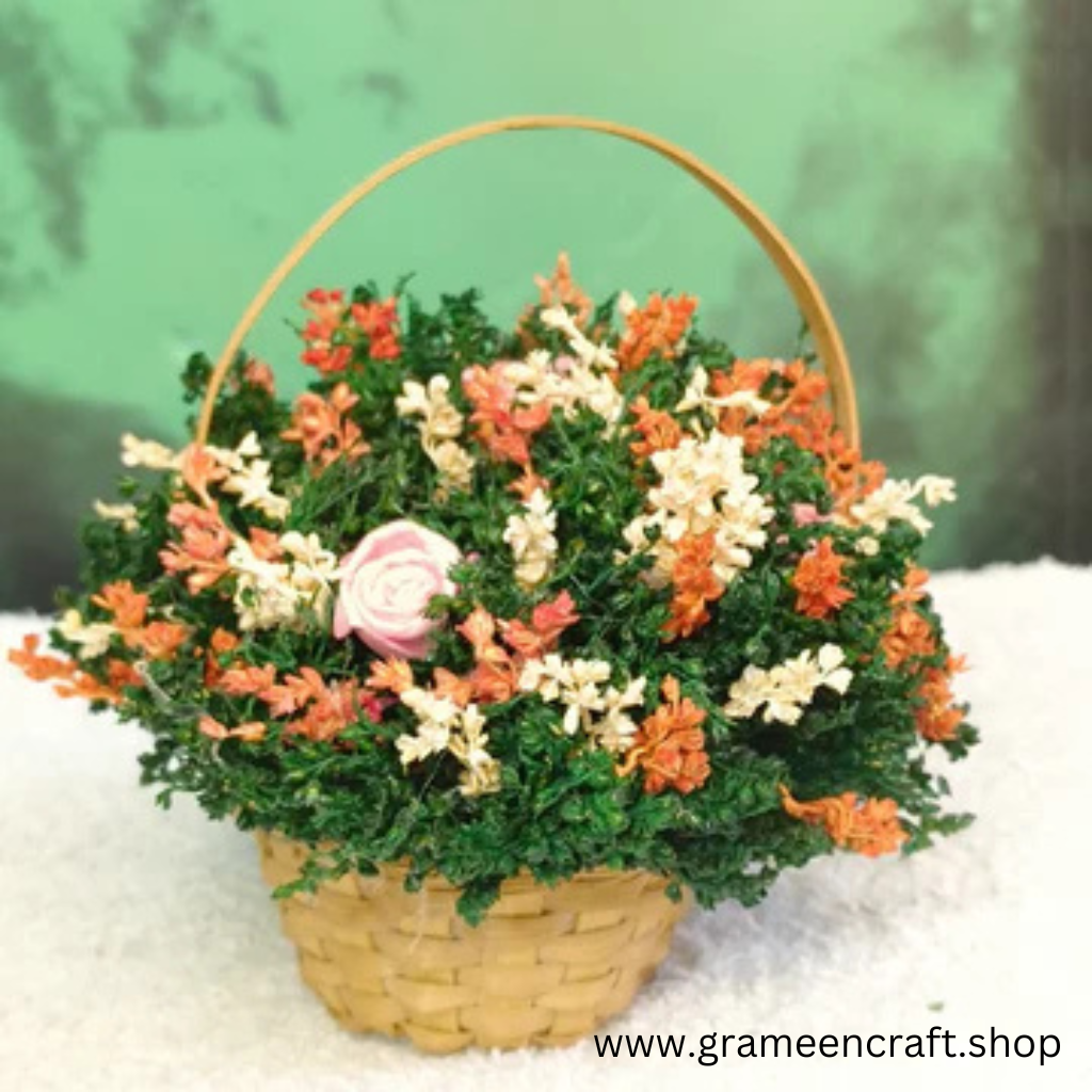 Bamboo Flower Basket with Handle Filled with Dry Flowers