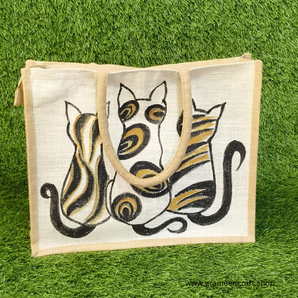 Hand Painted Jute Shopping Bag
