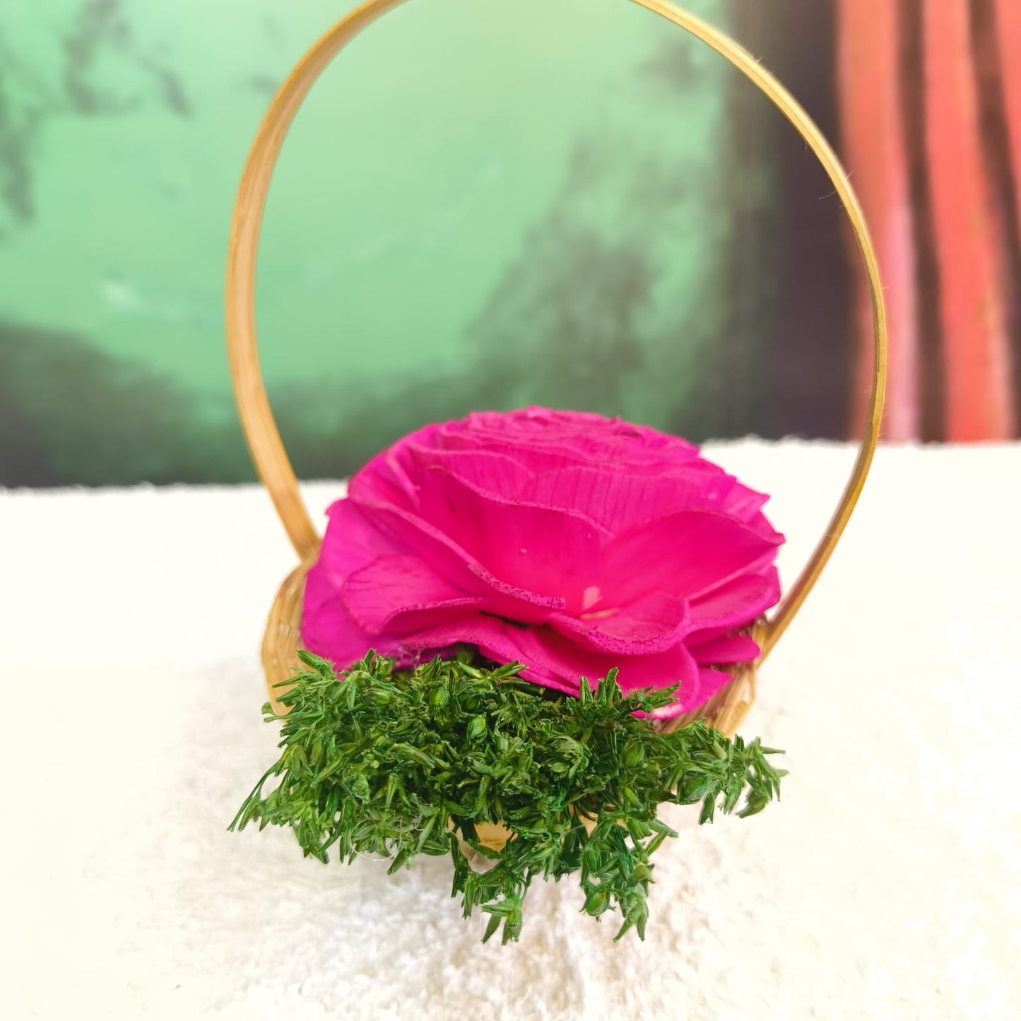 Bamboo Flower Basket with Handle Filled with Dry Flowers
