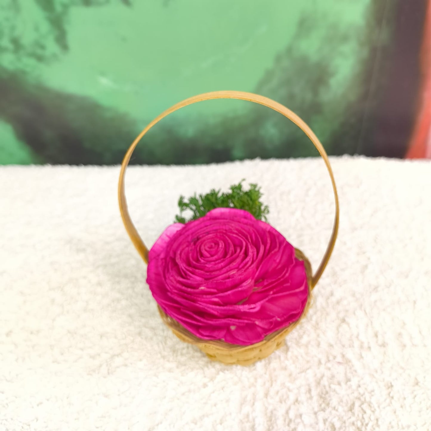 Bamboo Flower Basket with Handle Filled with Dry Flowers