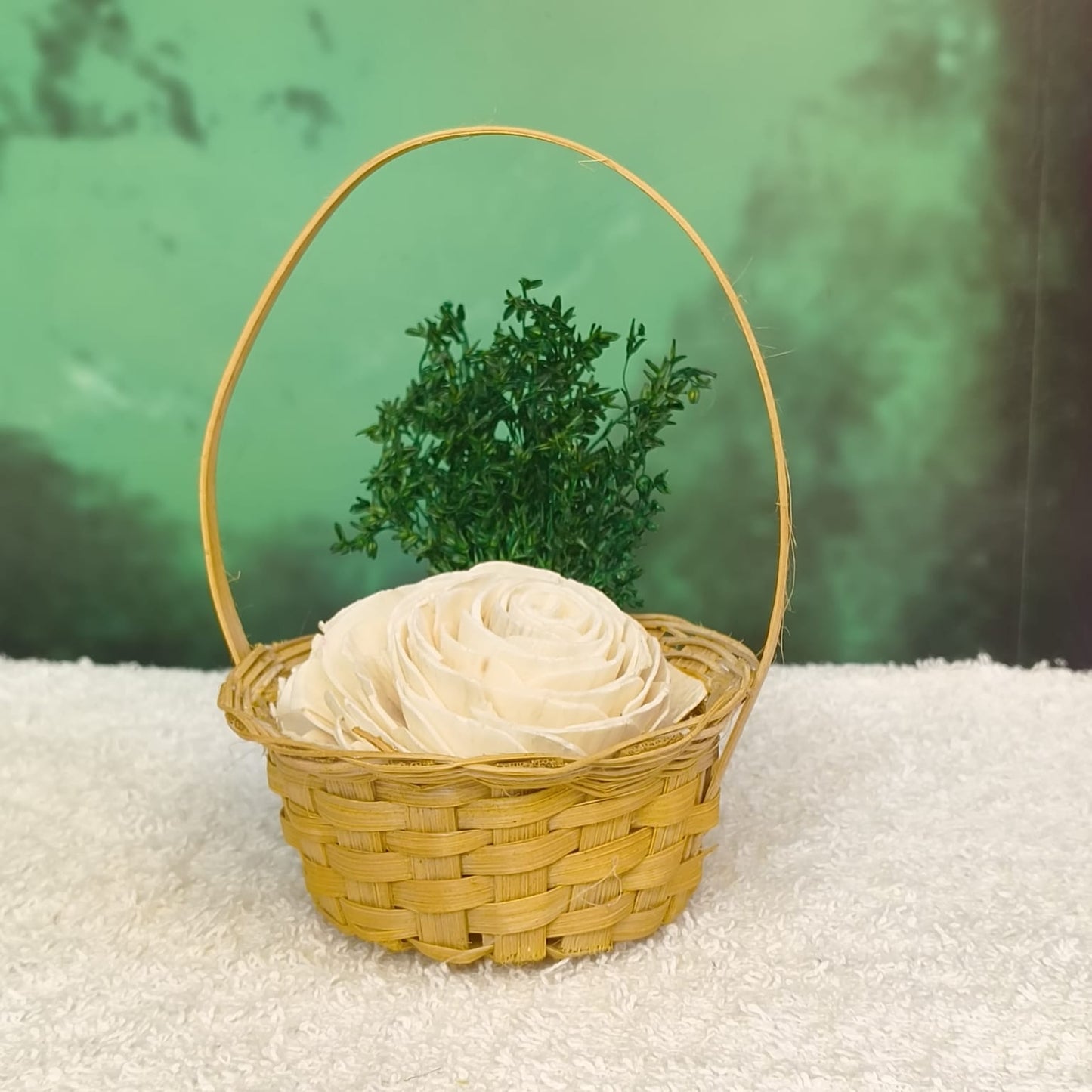 Bamboo Flower Basket with Handle Filled with Dry Flowers