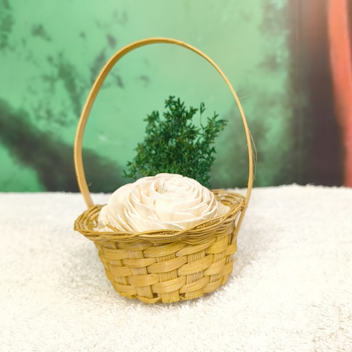 Bamboo Flower Basket with Handle Filled with Dry Flowers