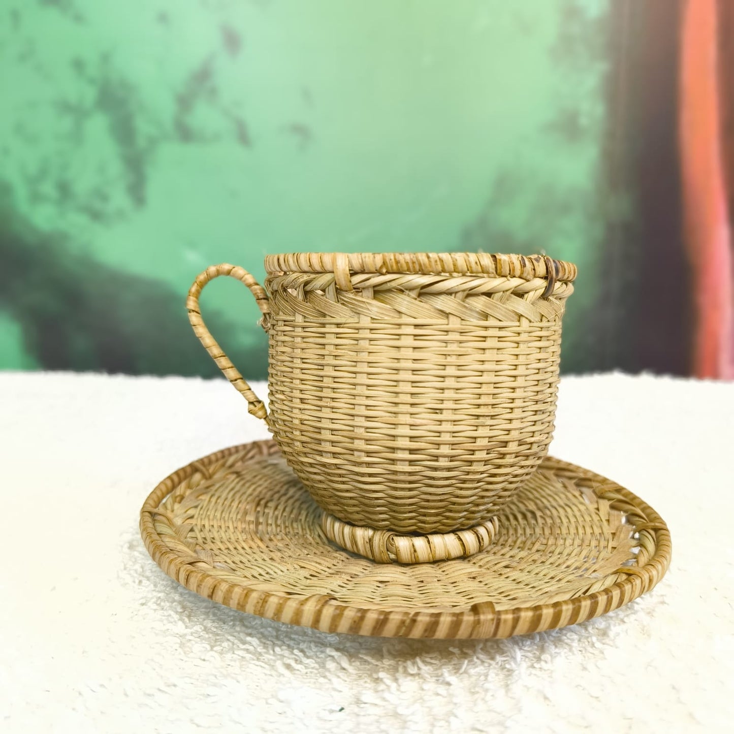 Decorative Bamboo Woven Cup and Saucer