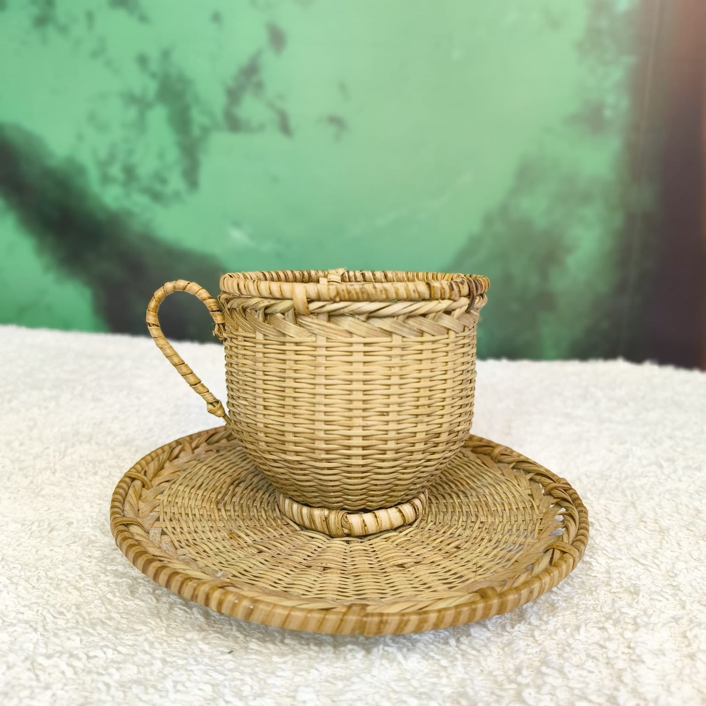 Decorative Bamboo Woven Cup and Saucer