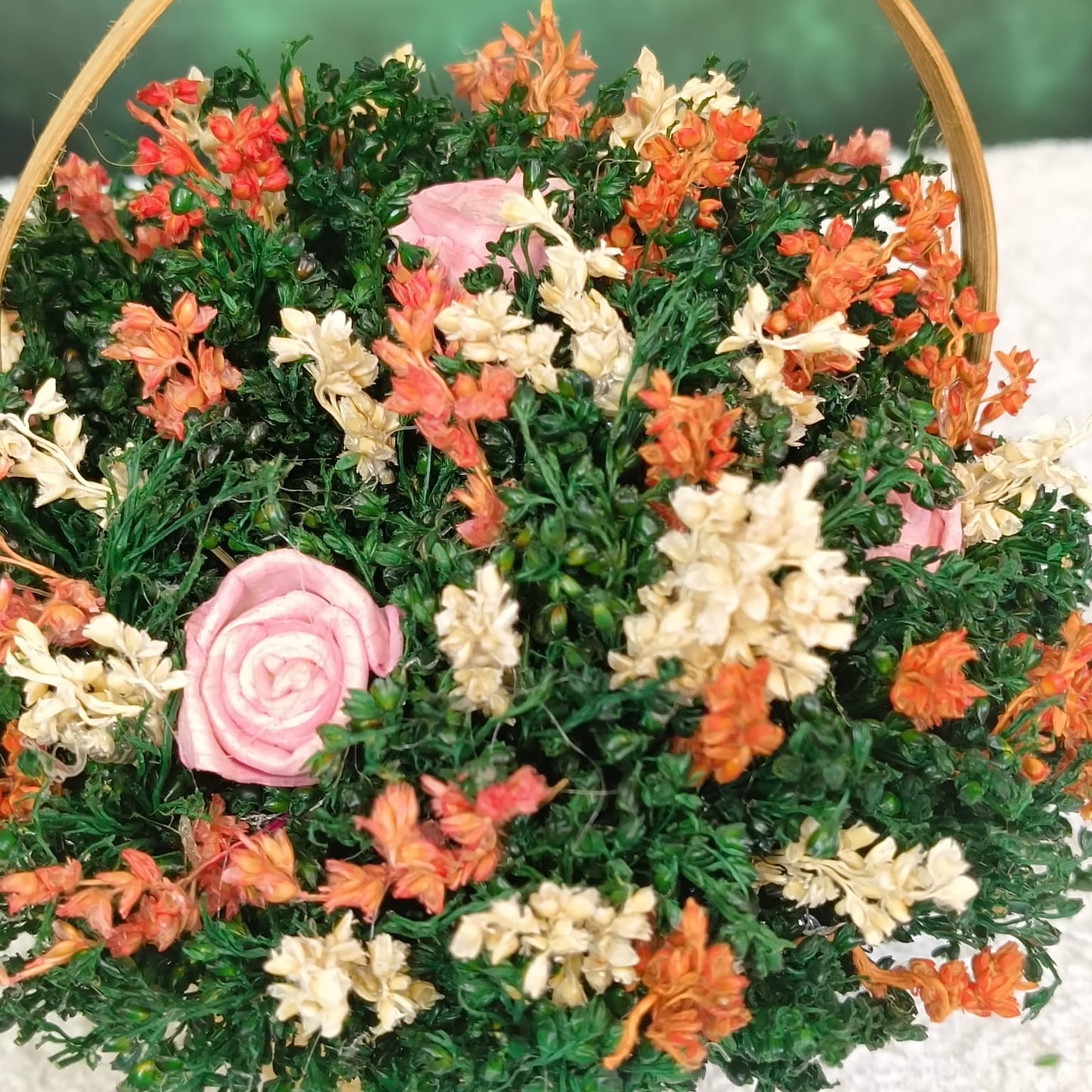 Bamboo Flower Basket with Handle Filled with Dry Flowers