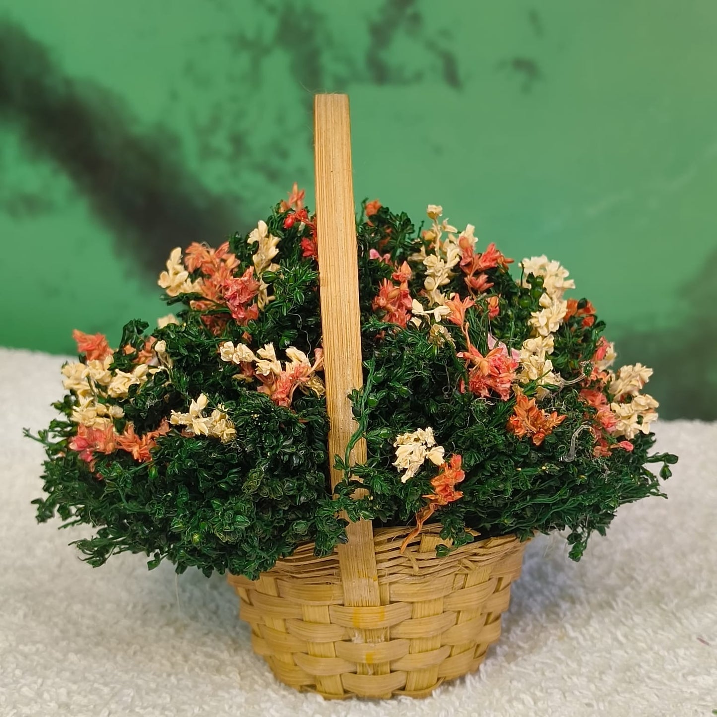 Bamboo Flower Basket with Handle Filled with Dry Flowers