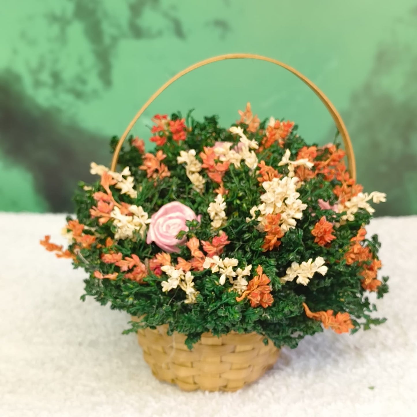 Bamboo Flower Basket with Handle Filled with Dry Flowers