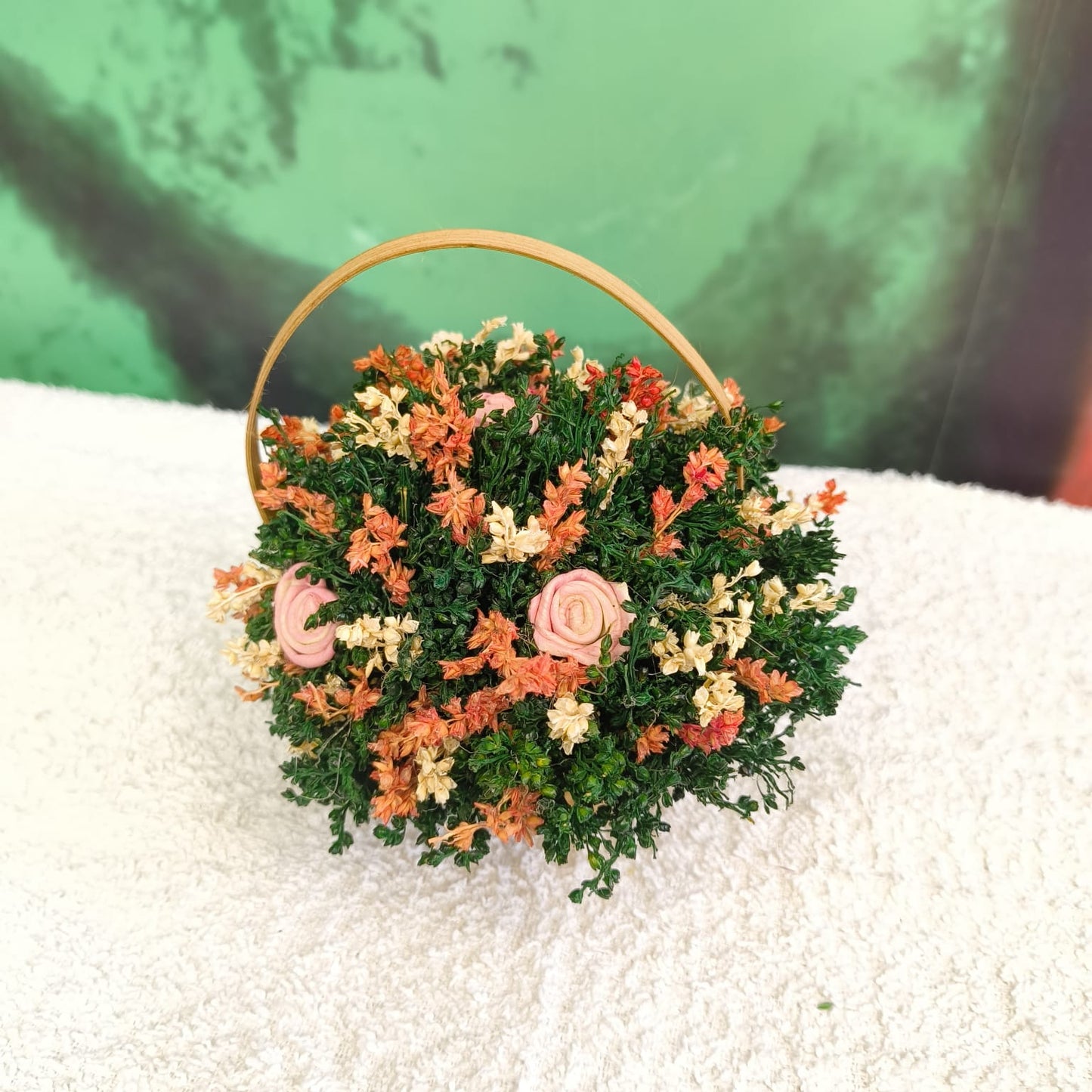 Bamboo Flower Basket with Handle Filled with Dry Flowers
