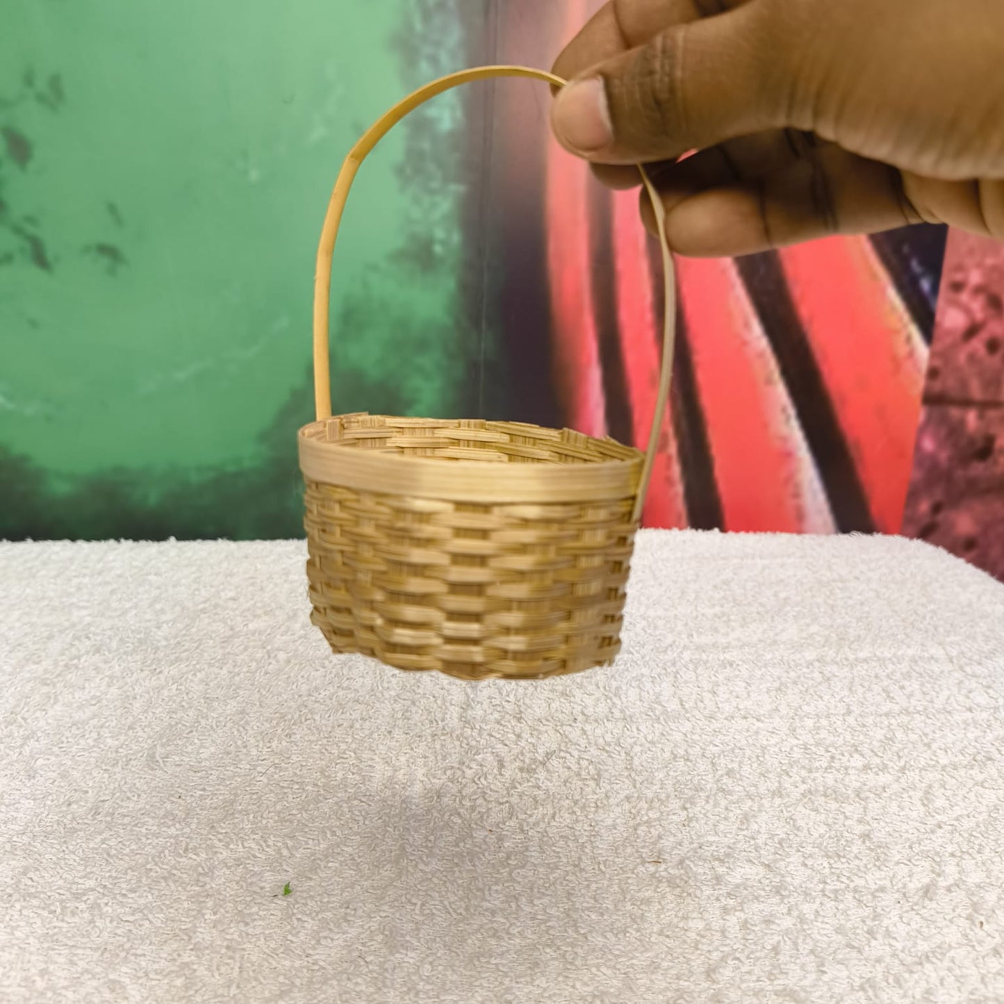 Mini Bamboo Woven Handle Basket