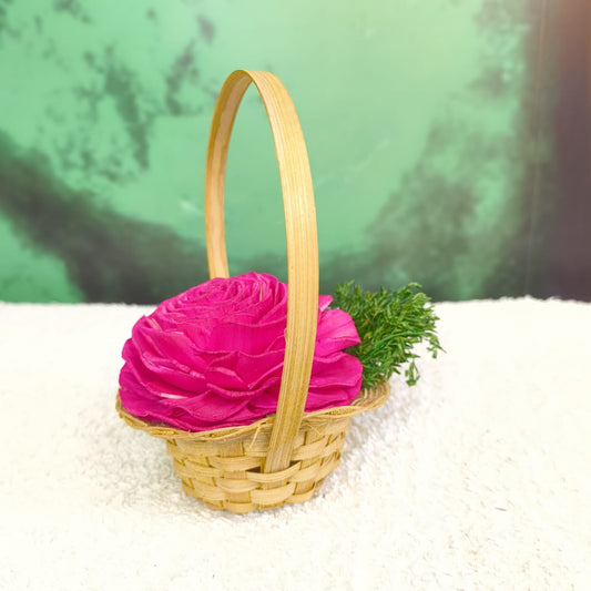 Bamboo Flower Basket with Handle Filled with Dry Flowers