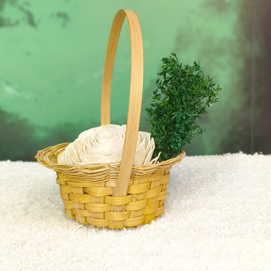 Bamboo Flower Basket with Handle Filled with Dry Flowers