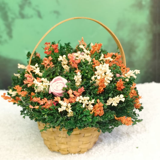 Bamboo Flower Basket with Handle Filled with Dry Flowers