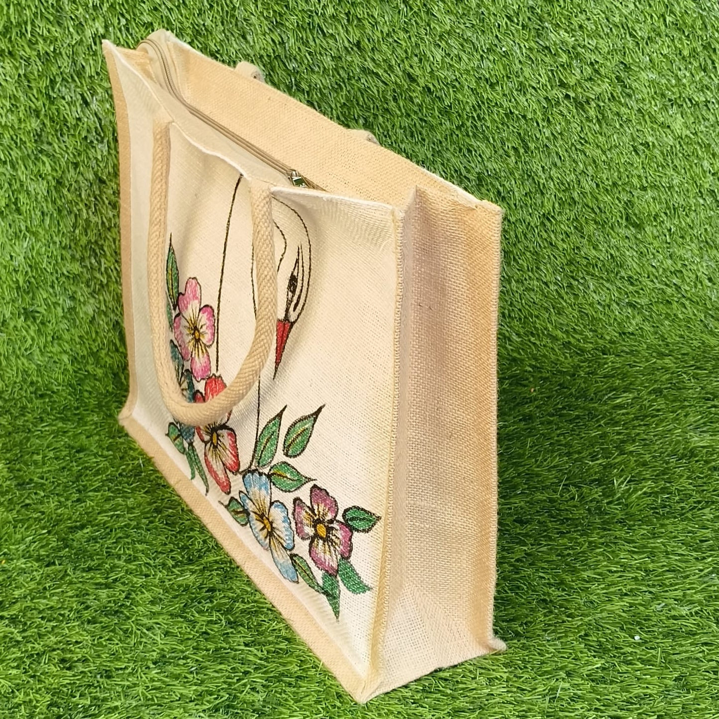 Hand Painted Jute Shopping Bag