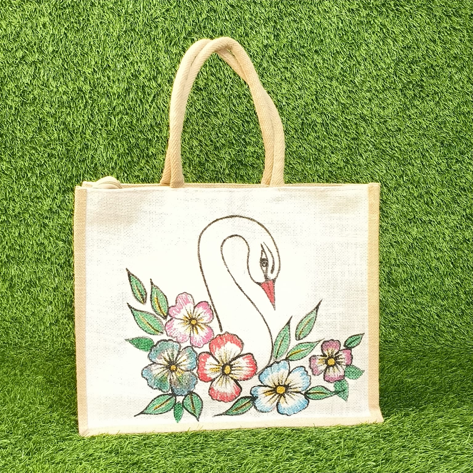 Hand Painted Jute Shopping Bag